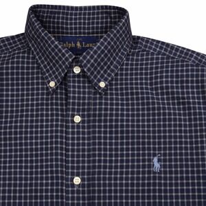 Ralph Lauren Mens Classic Fit Navy Blue White Check Button Down Shirt M
